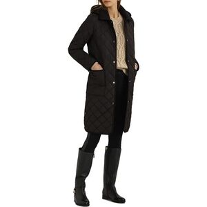Unworn Lauren Ralph Lauren Diamond Quilted Hooded Coat in Black